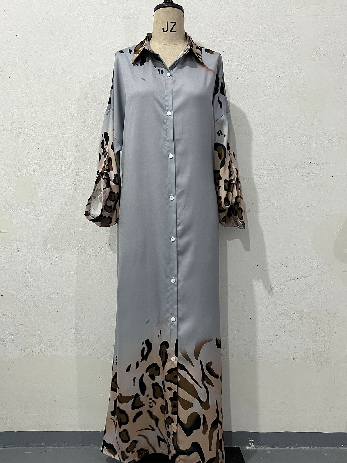 Positioning Printed Long Sleeve High Waist Temperament Vintage Robe Dress