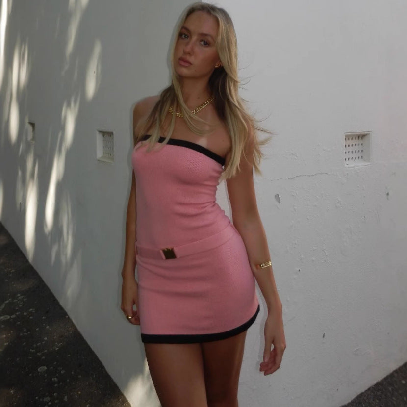 Fashion Tube Top Sexy Beach Bohemian Skinny Knit Short Skirt