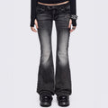 Retro Wing-Pattern Slim-Fit Jeans