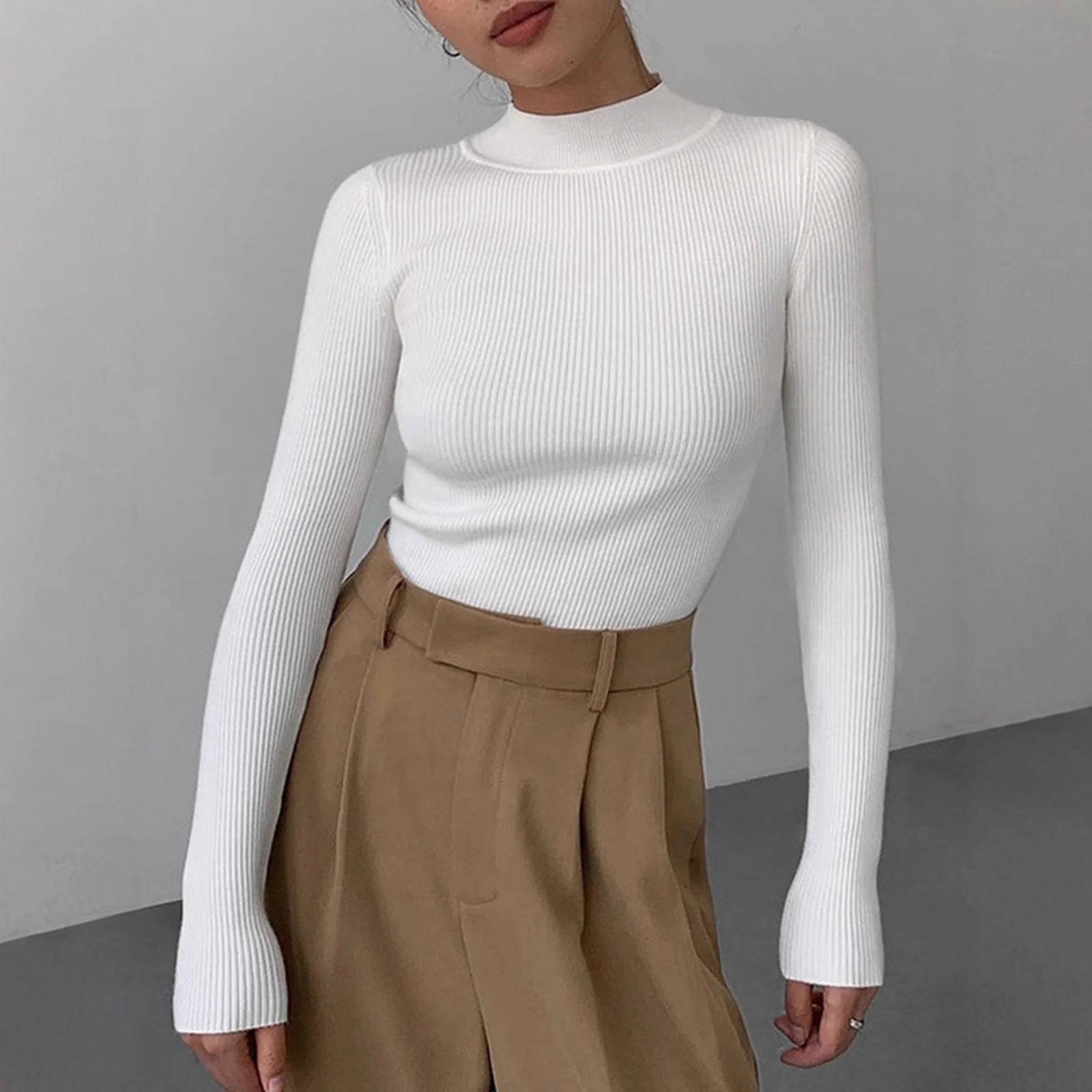 Fashionable Tight-Fit Crew-Neck Knitted Top