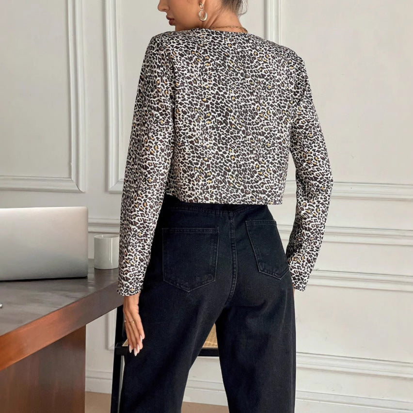 European And American Long Sleeve Leopard Print Cardigan Fashion Design Blouse
