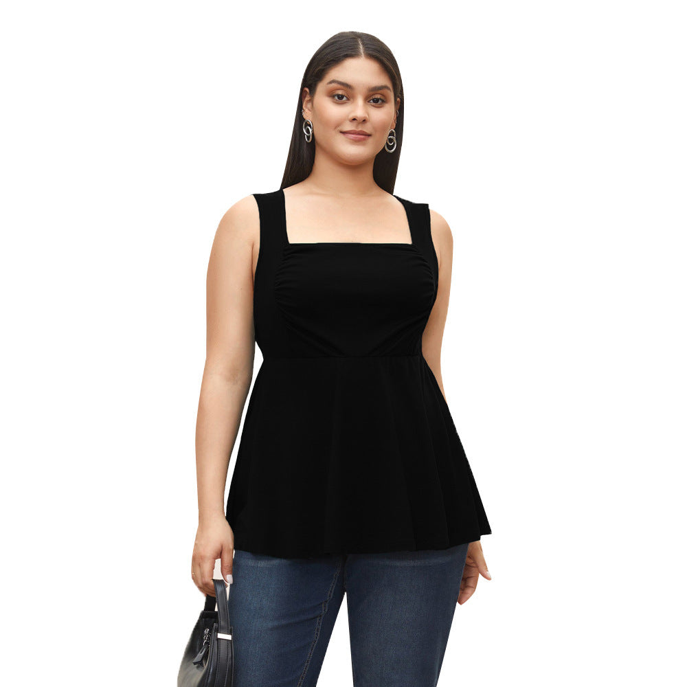 French Square Neck Unique High-end Design Loose Sleeveless Top