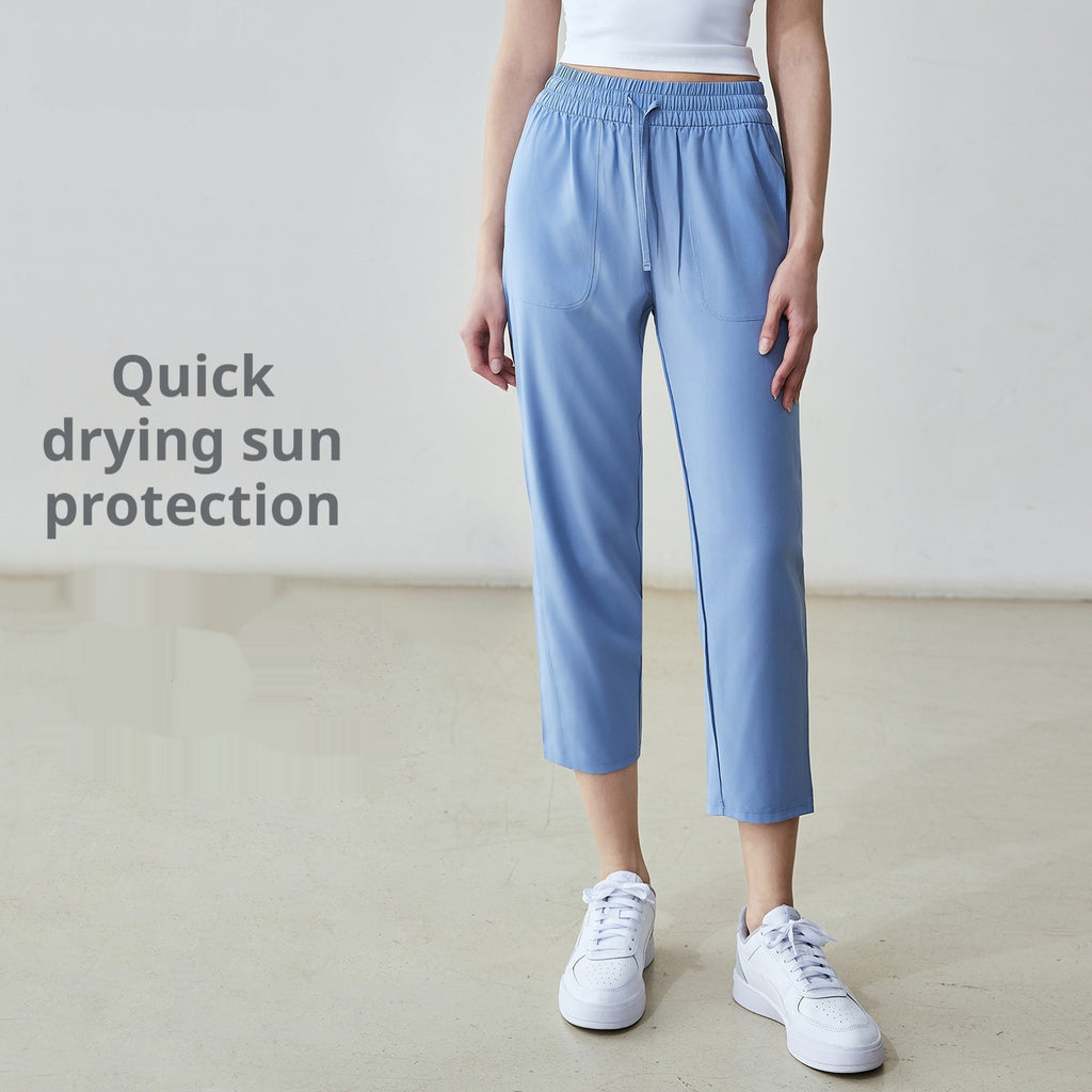 Quick-drying Track Pants Straight Harem Tappered Daddy Pants Drawstring Cigarette Pants 9 Points