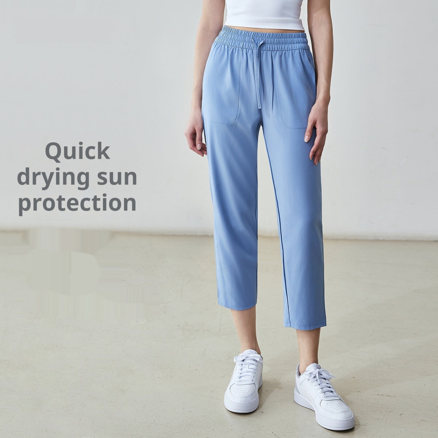 Quick-drying Track Pants Straight Harem Tappered Daddy Pants Drawstring Cigarette Pants 9 Points