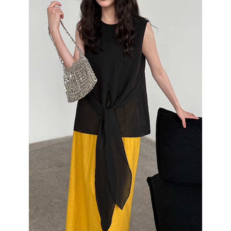 French Style High-grade Twisted Lace-up Waist-controlled Top