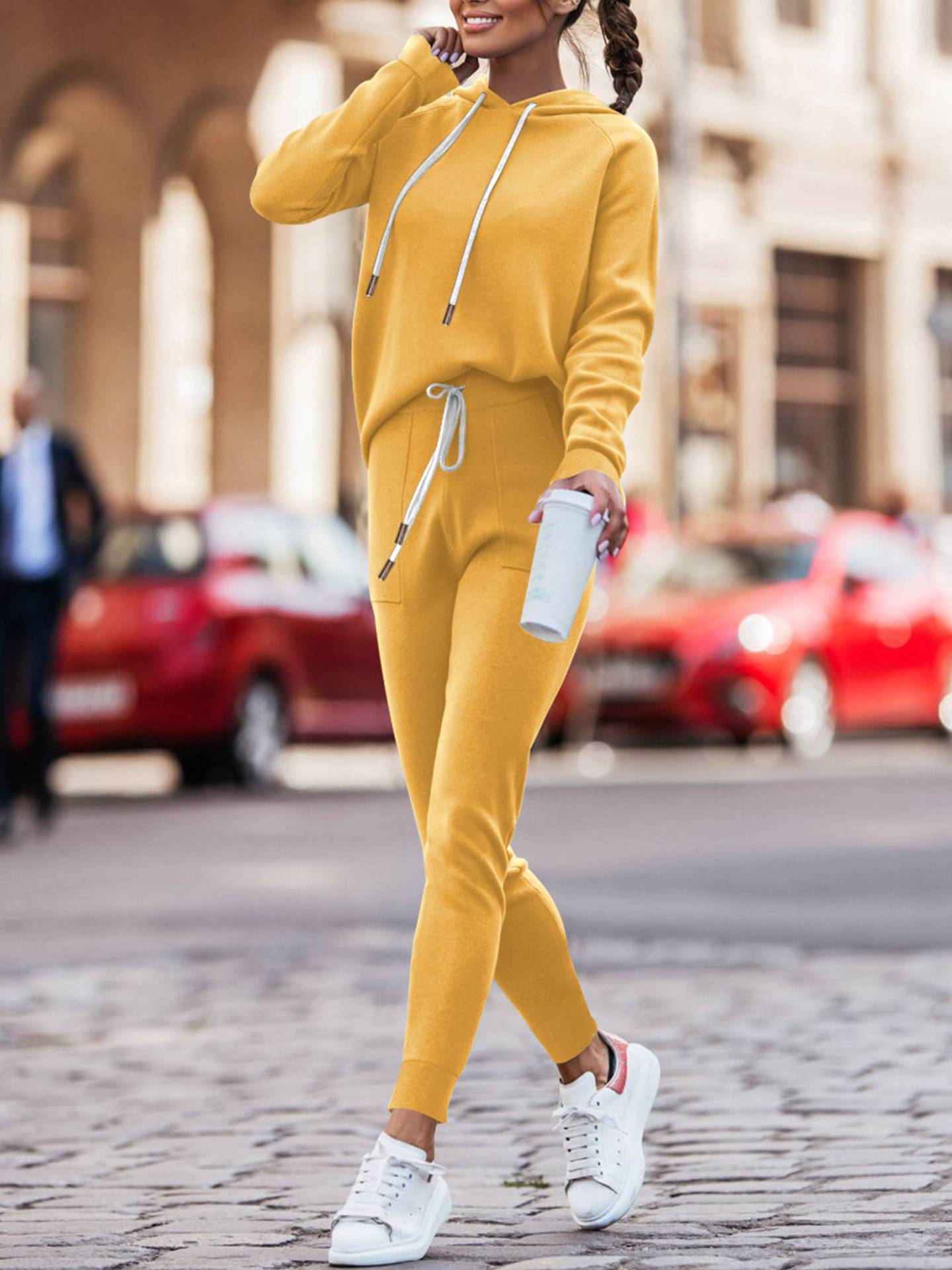 Hoodie With Drawstrings High Waist Trousers Casual Sweatshirt Two-piece Suit