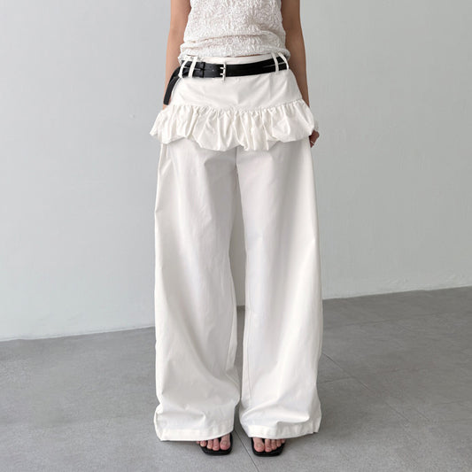 Street Style Puffy Bud Fake Two-piece Casual Trousers
