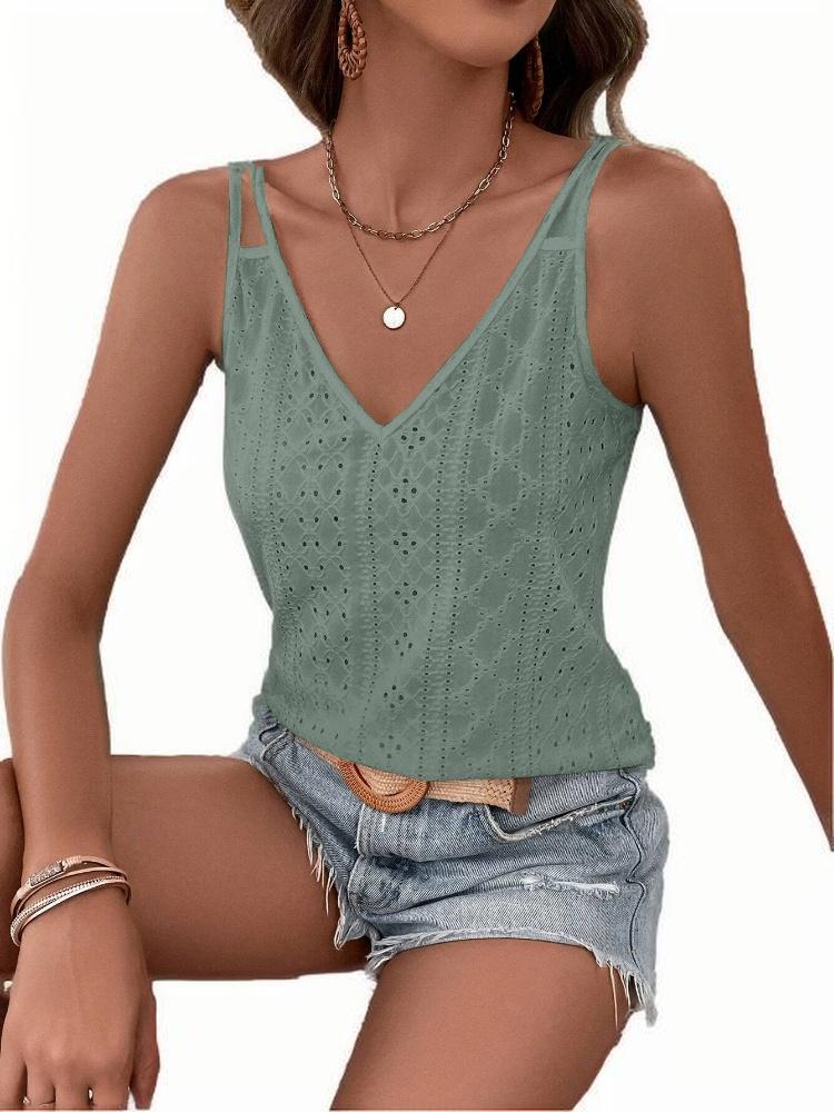 Jacquard V-neck Shoulder Spaghetti-strap Camisole Top