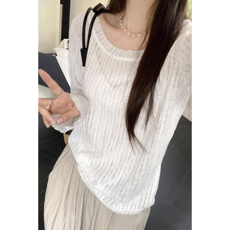 Thin Striped Loose All-matching Long Sleeve Top