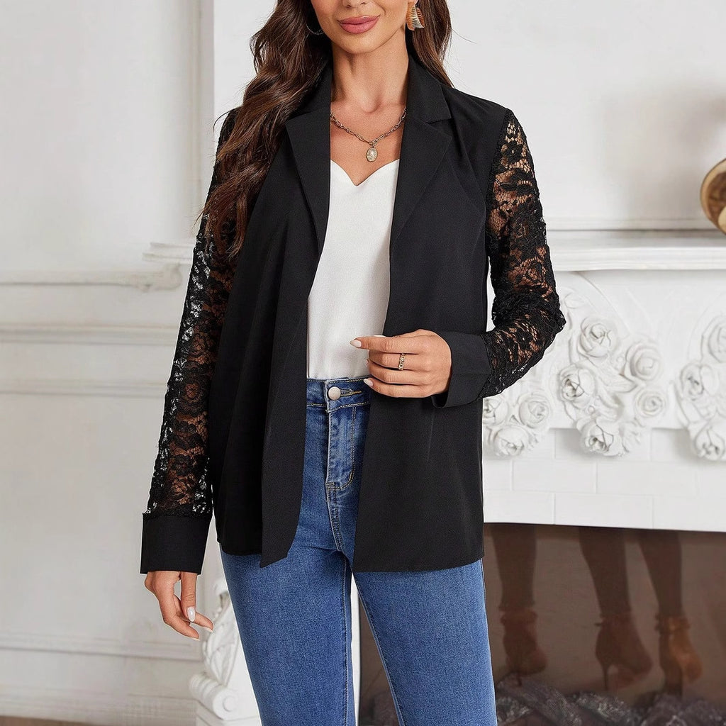 Women's Elegant Suit Lace Stitching Long Sleeve Top Coat
