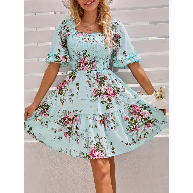Floral-print Princess-sleeve Dress
