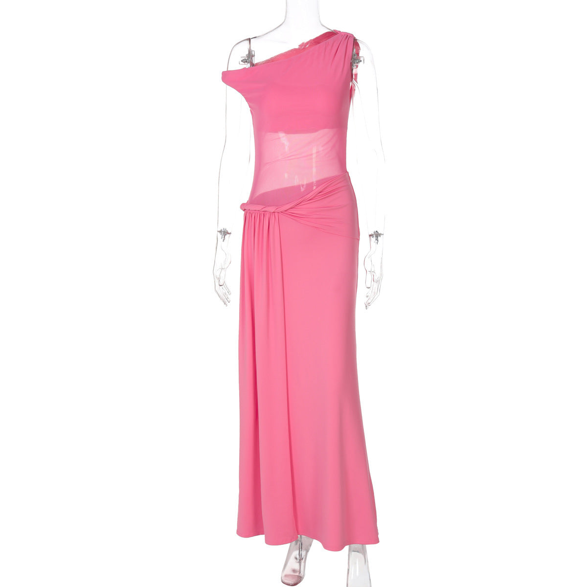 European And American Fashion Sexy Slim Fit Waist-controlled Slimming Mesh Diagonal Collar Dress