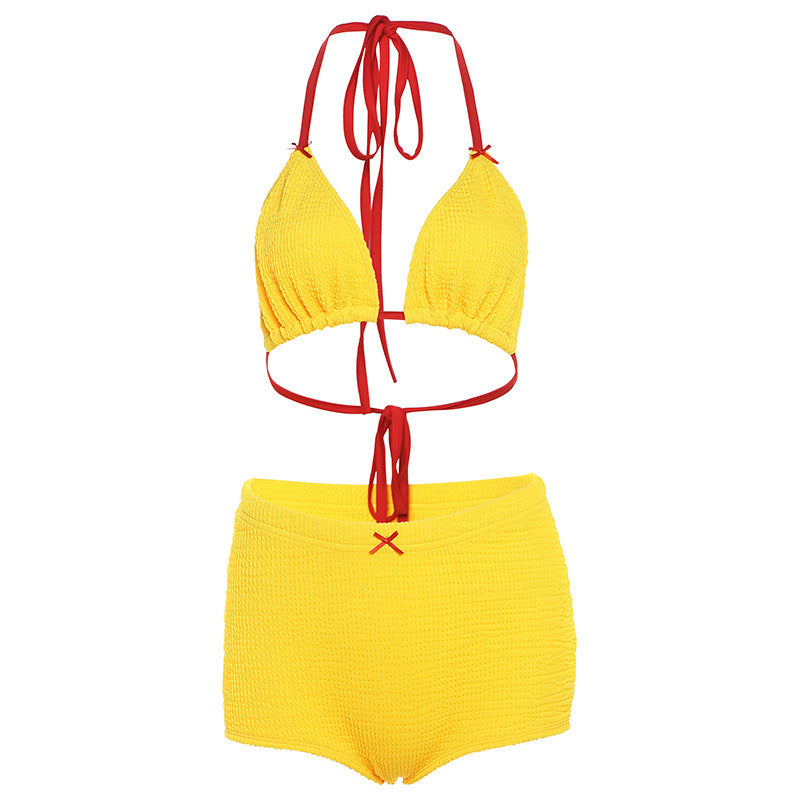 Sexy Seaside Vacation Style Contrast Color Halterneck Vest Versatile Shorts Suit Women
