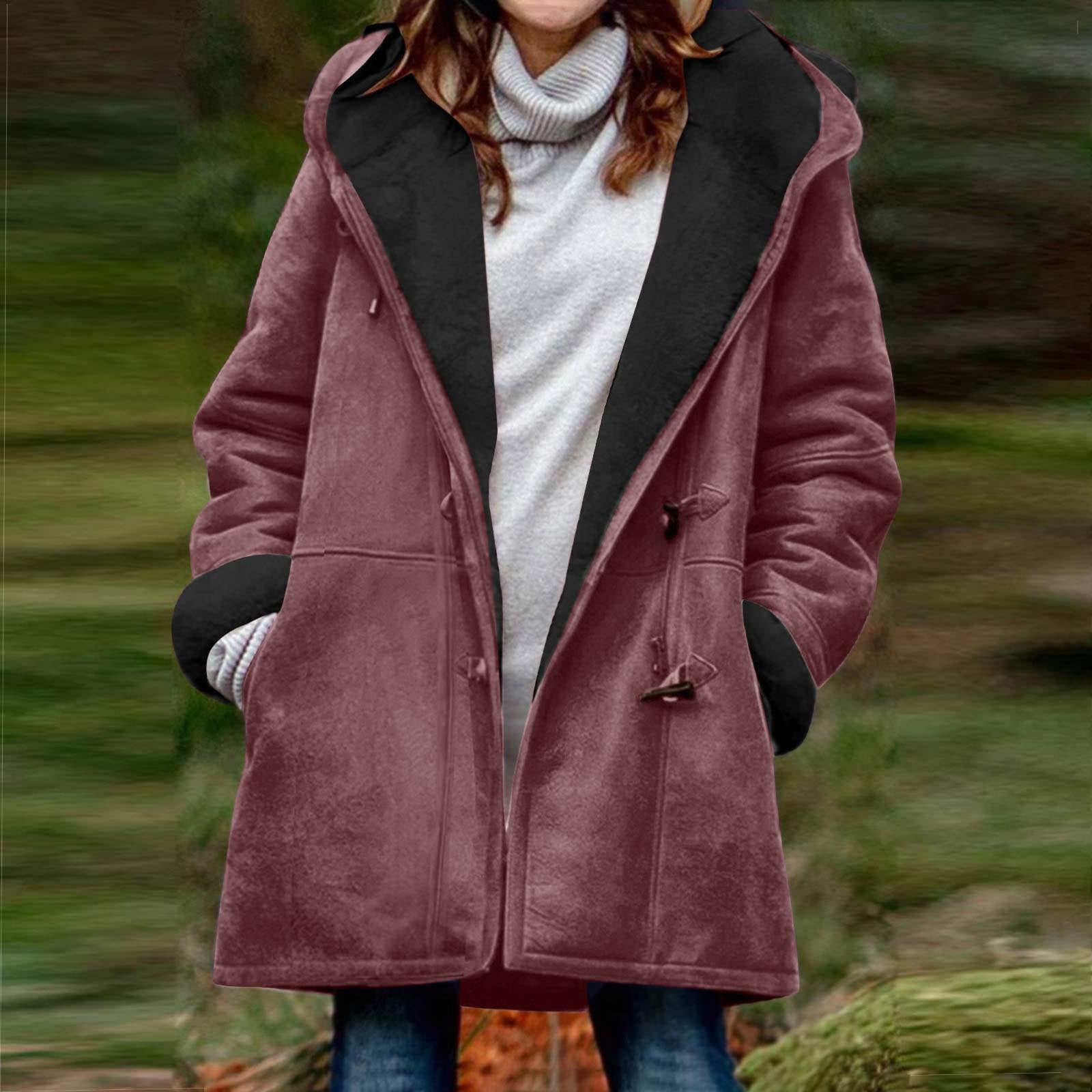 Suede Coat With Horn Buttons Fleece-lined For Warmth And Featuring Pockets