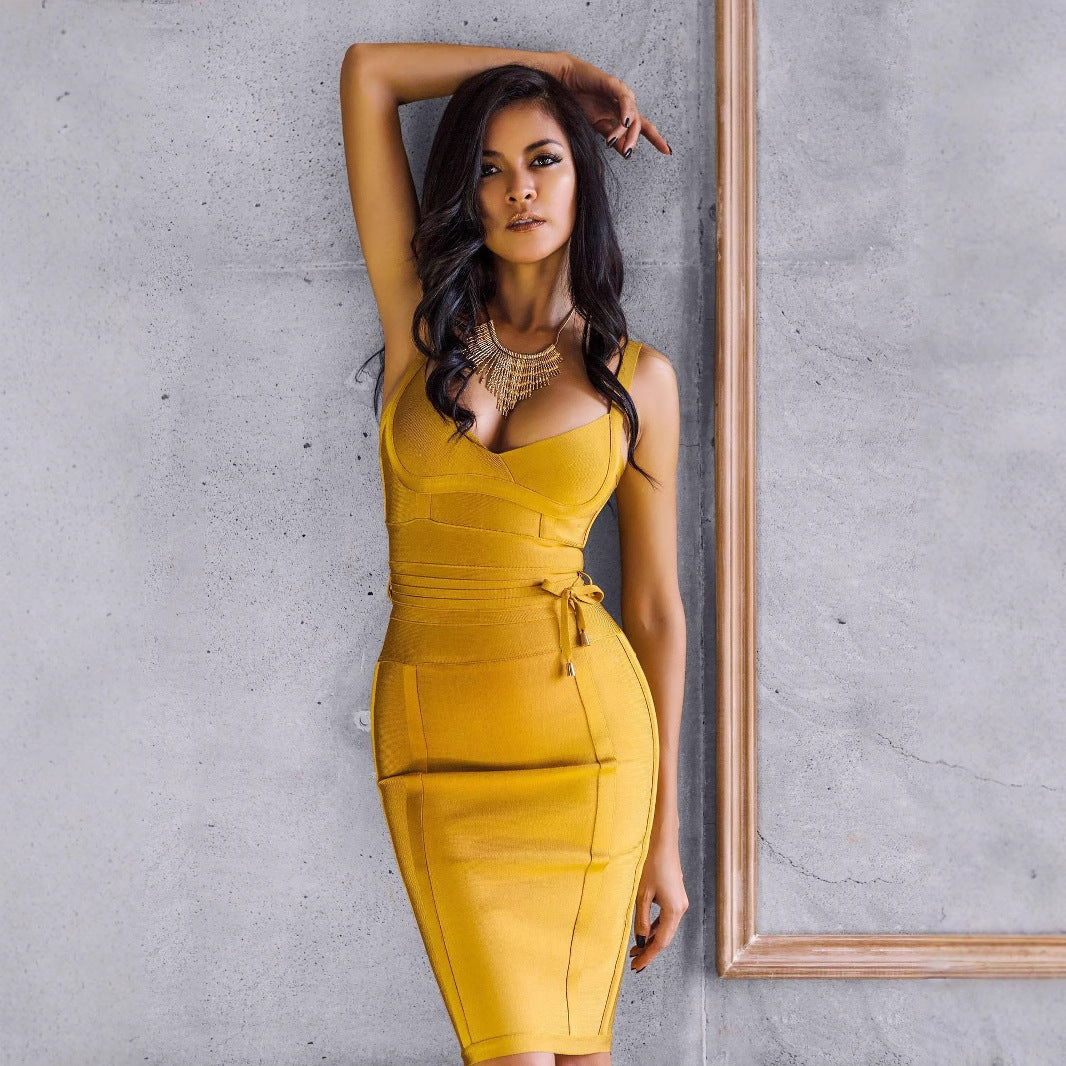 European And American Little Mom Pure Desire Style Hip Skirt Yellow Adult Lady Like Woman Sexy Tight