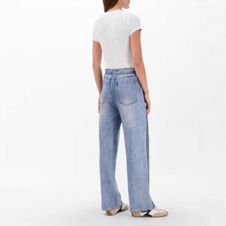 Womens Straight-leg Casual Jeans With An Elastic Waist