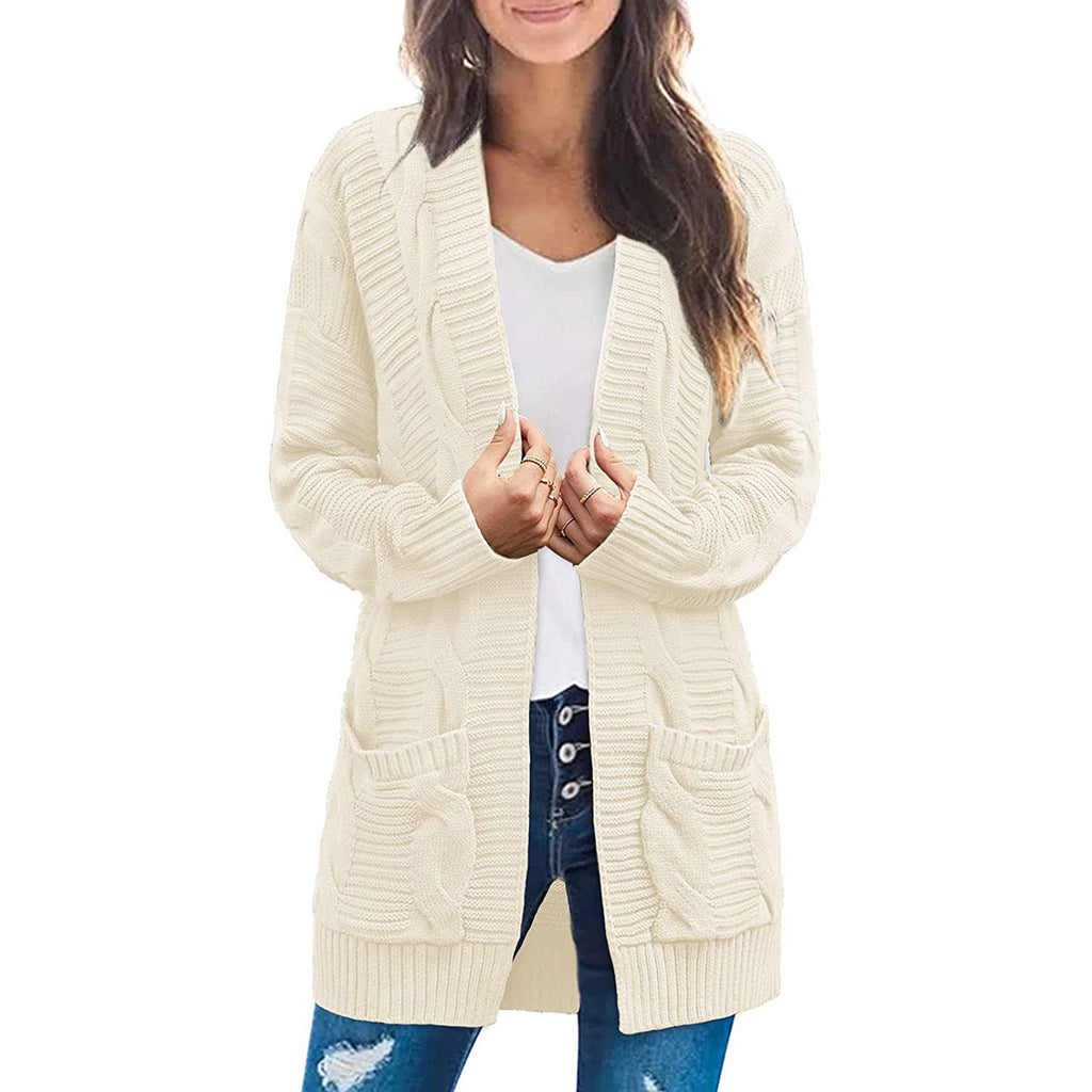 Plus Size Women's Coat Twist Double Pocket Cardigan Sweater