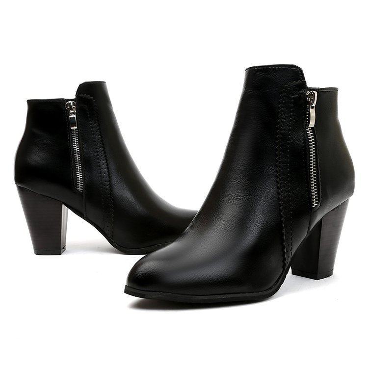 Retro Distressed Chunky Heel Side Zip Ankle Boots For Women