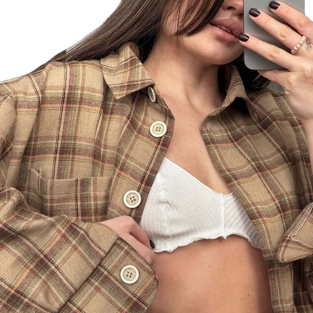 Design Sense Niche Loose Plaid Long Sleeve Shirt Coat