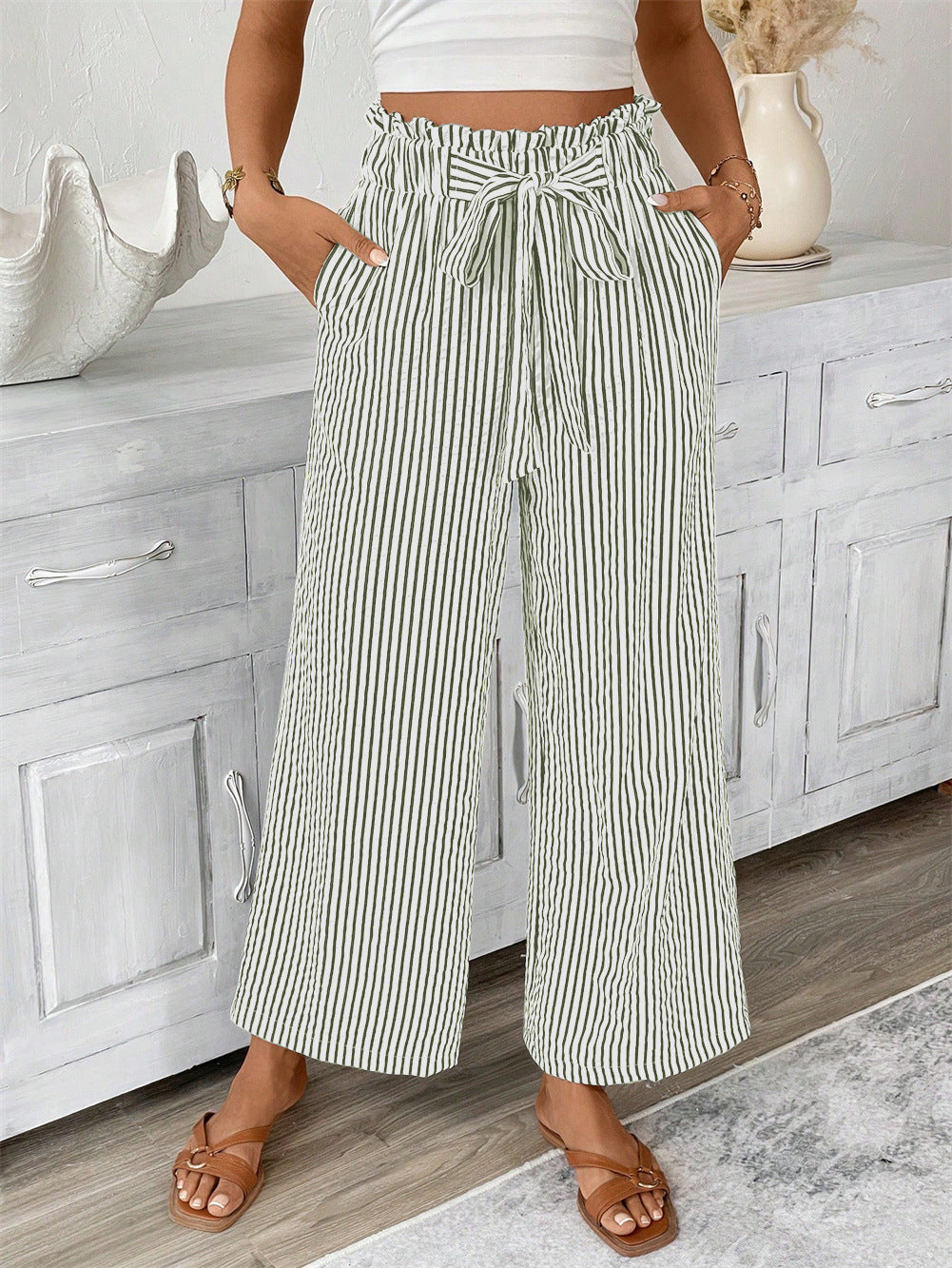 Women's Striped Elegant Straight-leg Pants