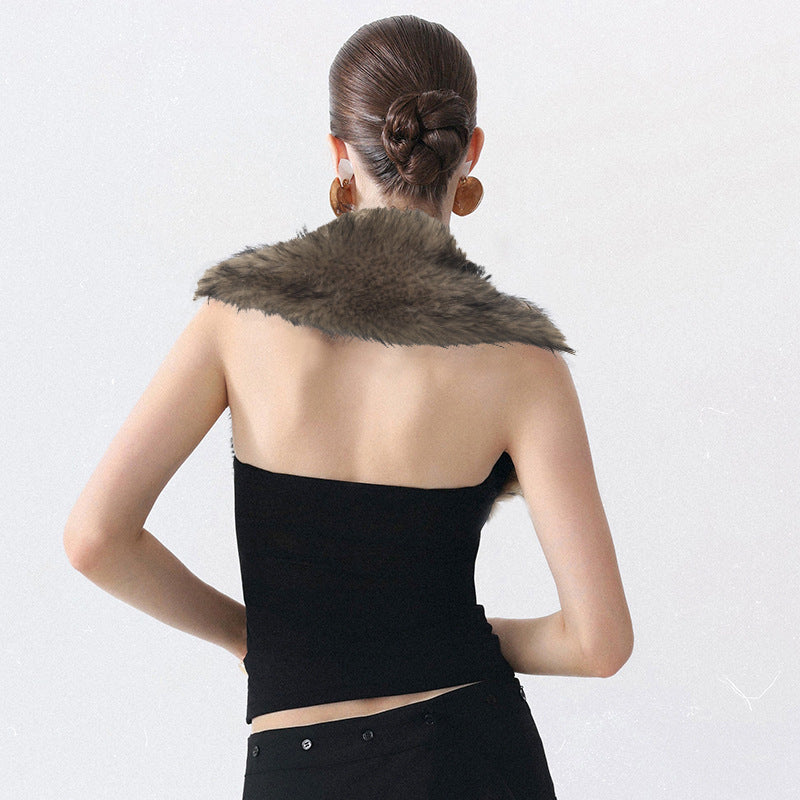 Halter Fur Collar Sexy Backless Tube Top