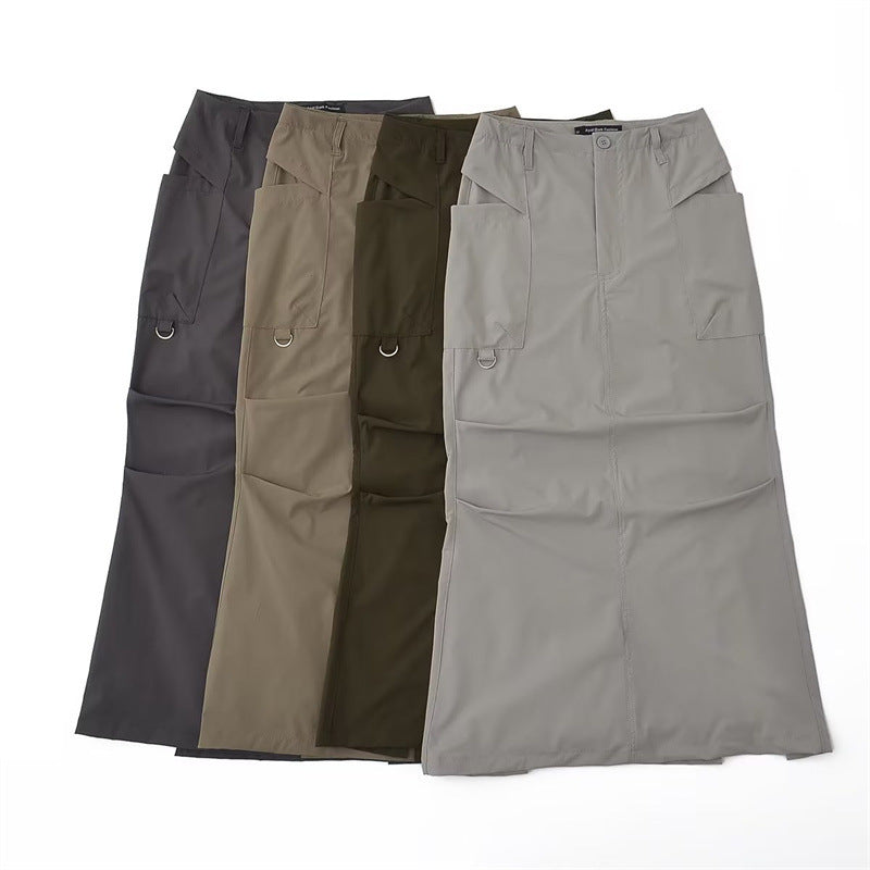 Hong Kong Style Retro Summer Solid Color High Waist Work Clothes Skirt For Women