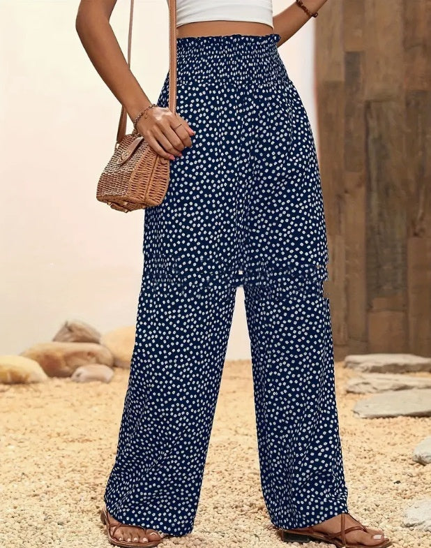 Polka-dot Loose-fitting High Waist Tight Waist Straight-leg Trousers