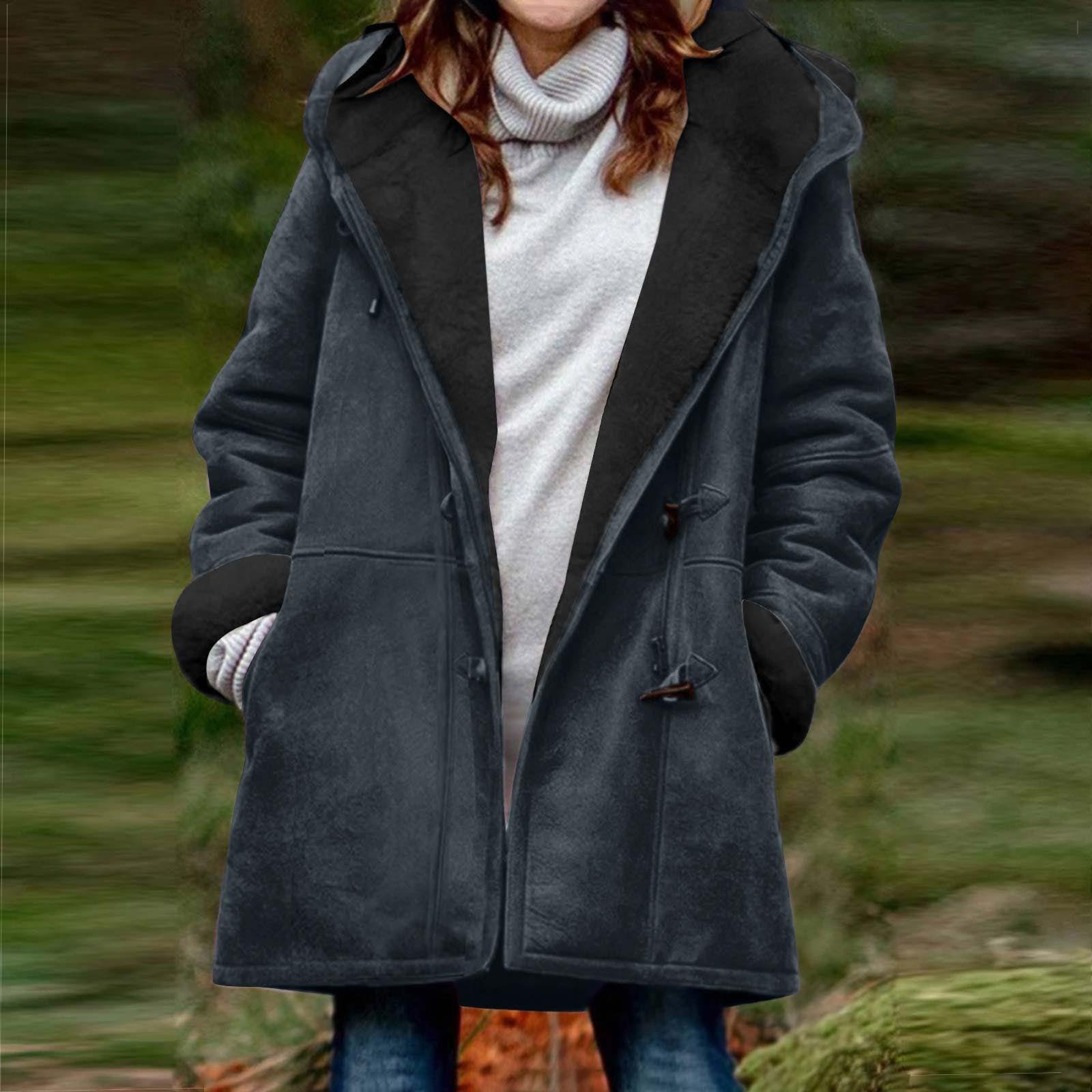 Suede Coat With Horn Buttons Fleece-lined For Warmth And Featuring Pockets