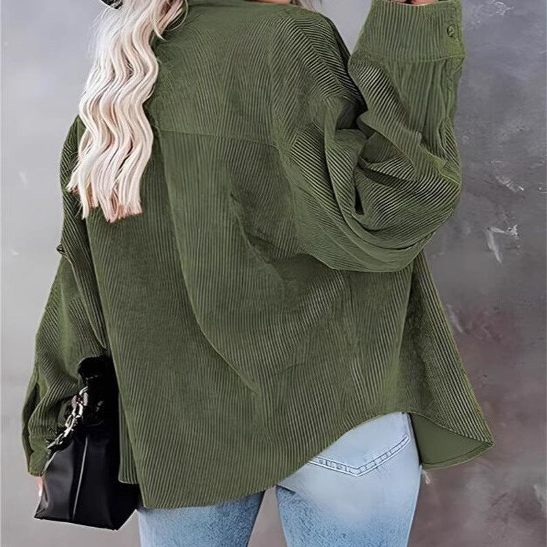 Autumn And Winter New Solid Color Button Corduroy Long Sleeve Loose Coat Women's Clothing