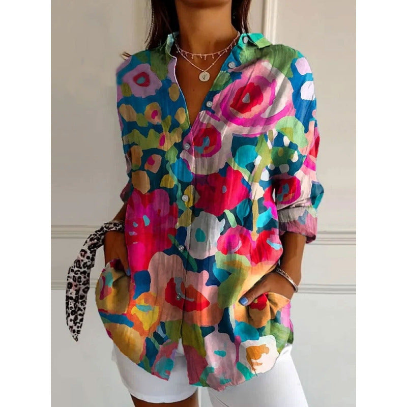 New Women's Long Sleeved Shirt For Summer Fashion, 3D Printed Shirt With Floral Pattern