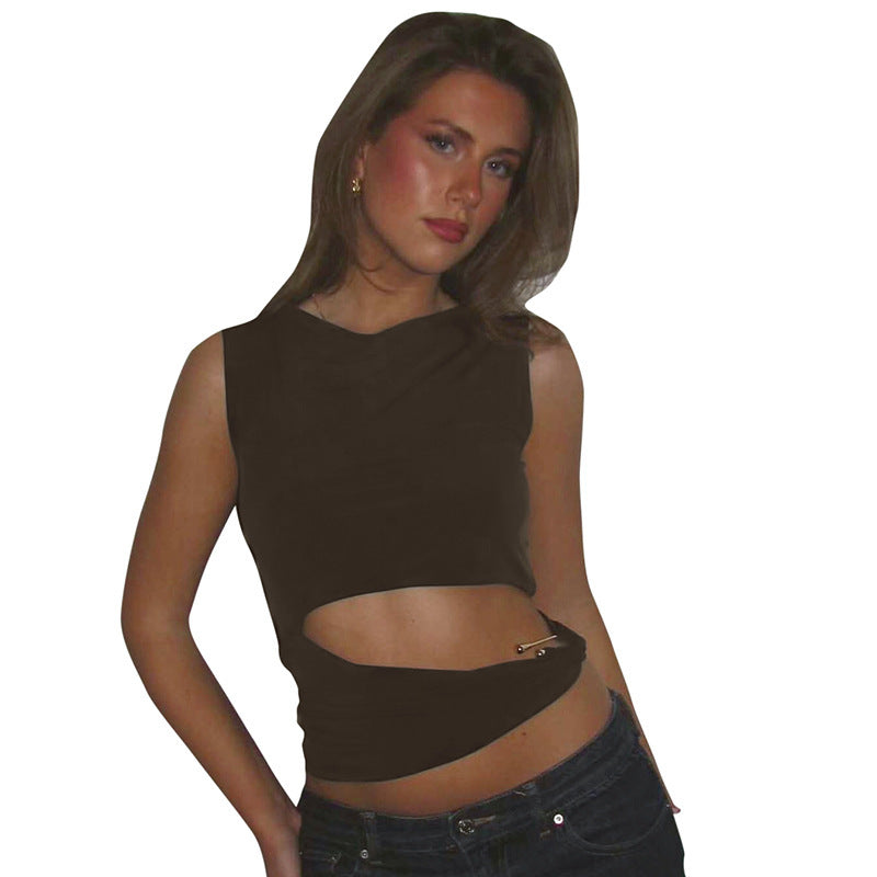 Women's Sleeveless Round Neck Hollow-out Top