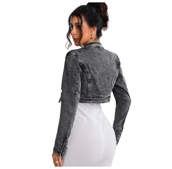 Retro Short Casual Denim Jacket With Zipper