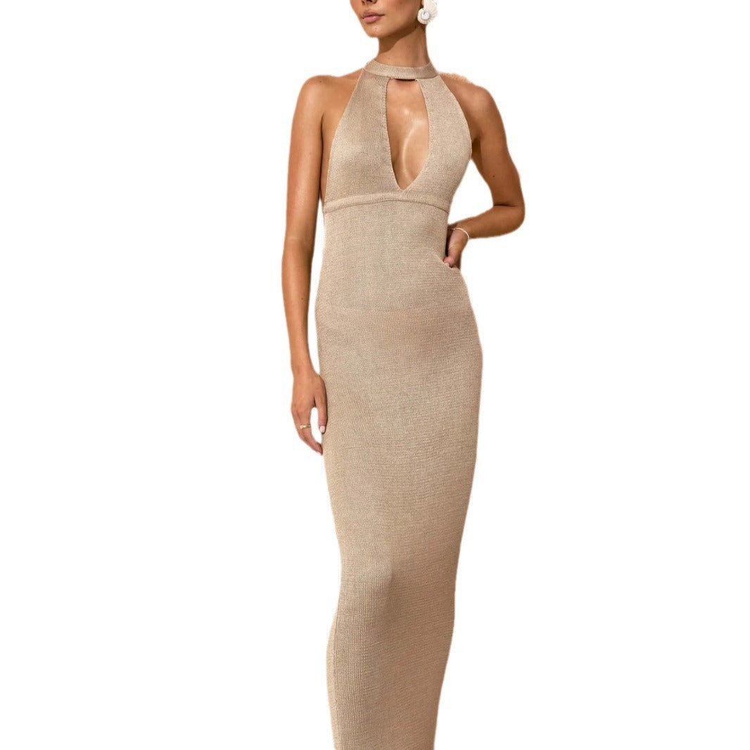Elegant Knitted Dress Lace-up Backless Holiday
