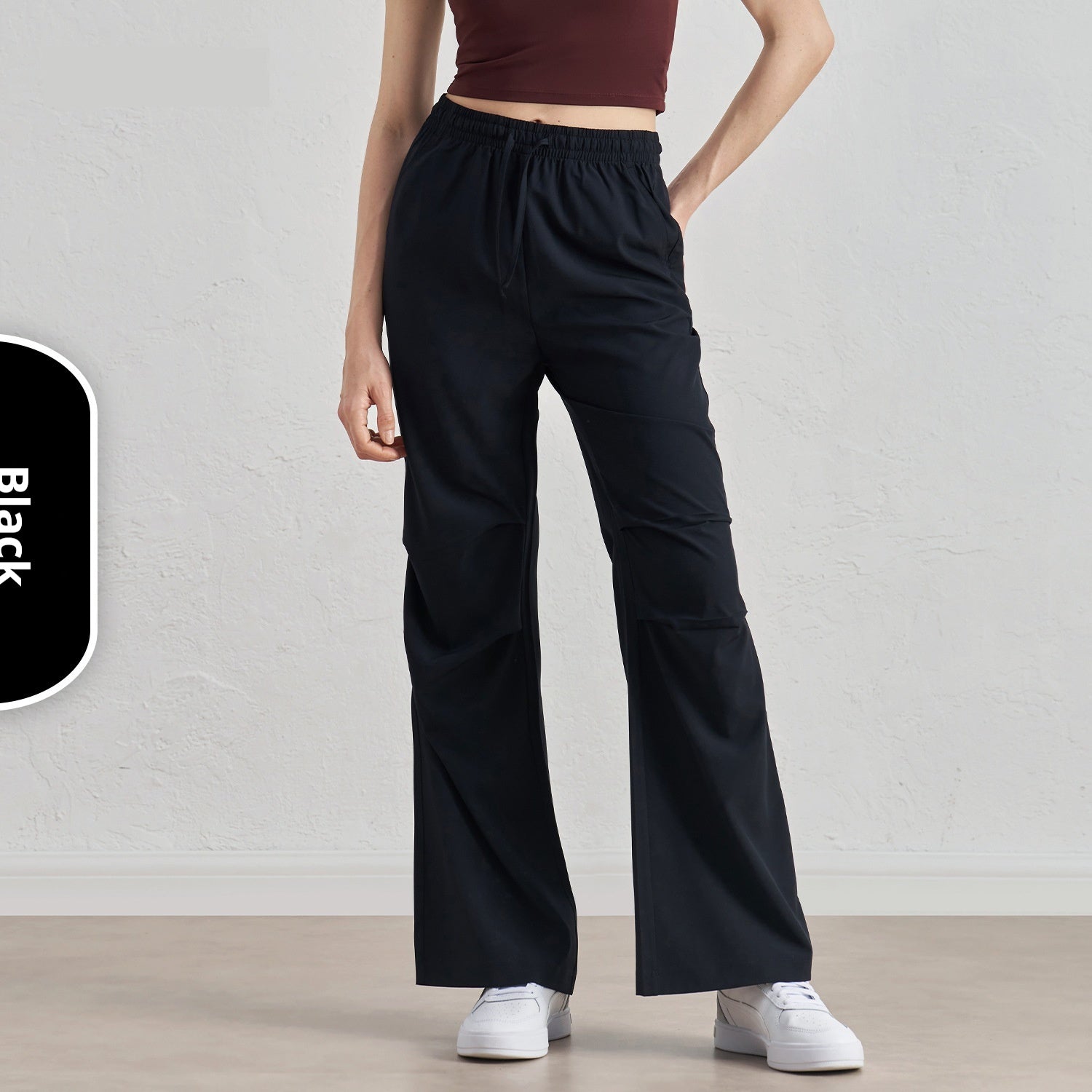 Women's Wide-leg Small Overalls Cool Rustling Pleated Drawstring Paratrooper Pants