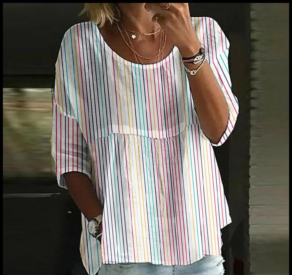 Women's T-shirt Casual Spider Bat Digital Print Mid Sleeve Pleated Round Neck Top