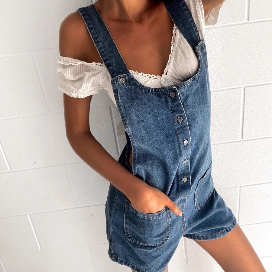 Adjustable Strap Wash Cowboy Siamese Shorts