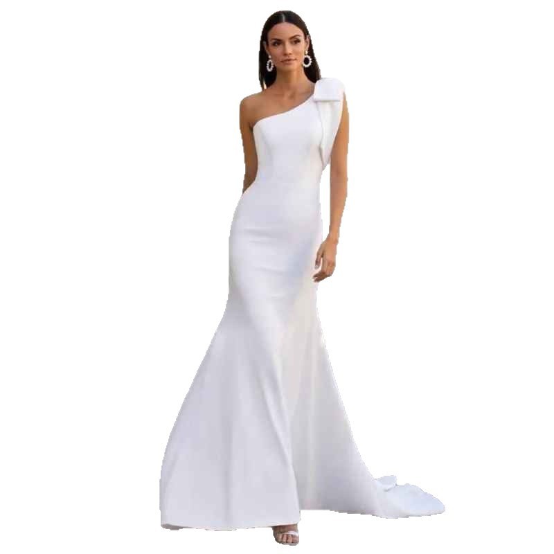 Fishtail Wedding Dress Slimming Long One-shoulder Gown