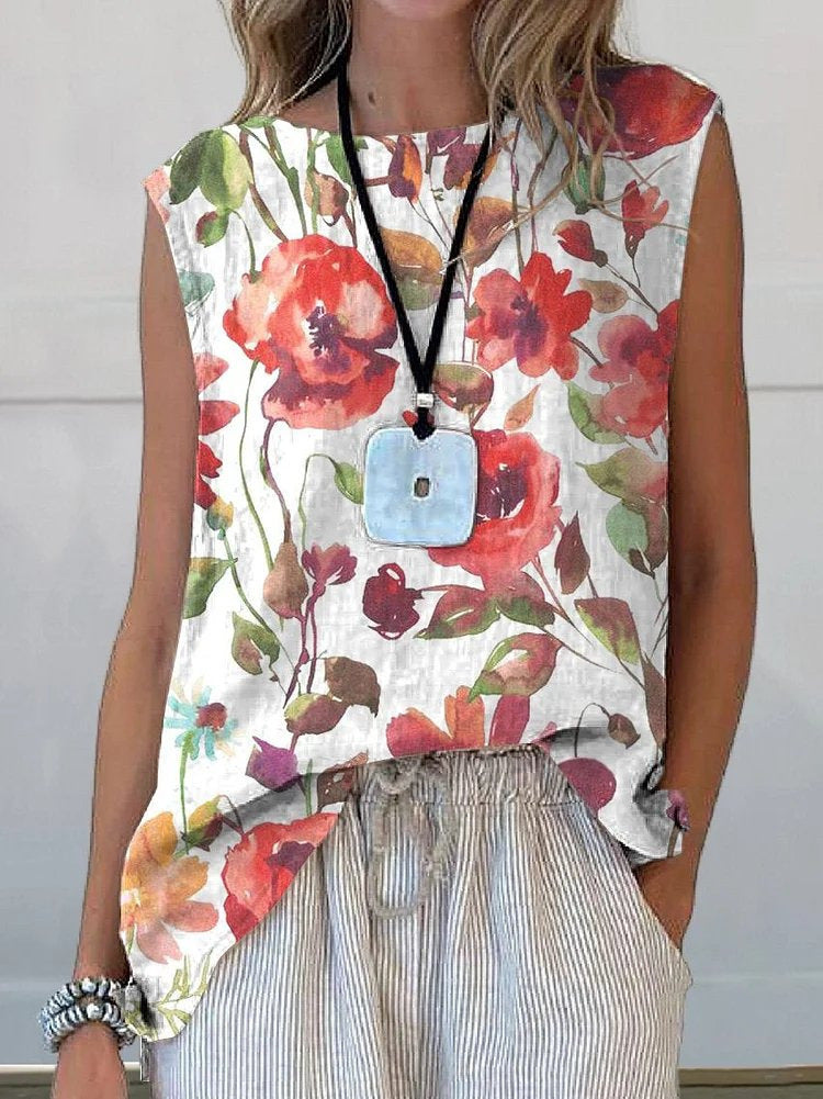 European And American Floral Cotton Linen Vest