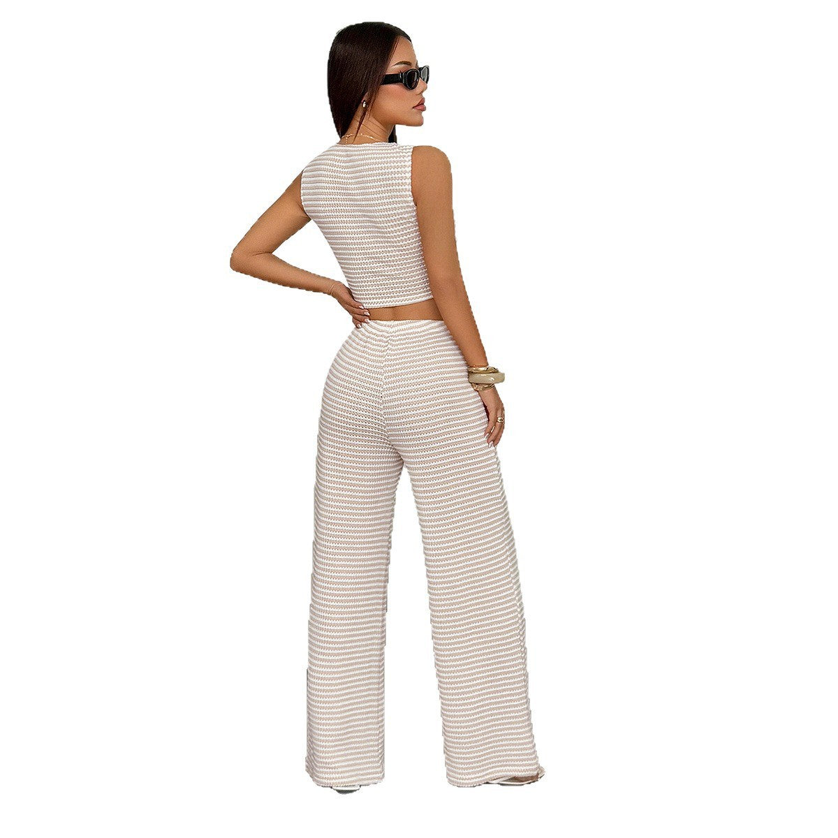 Casual Vacation Style Button Vest Trousers Two-piece Suit Women's Clothing