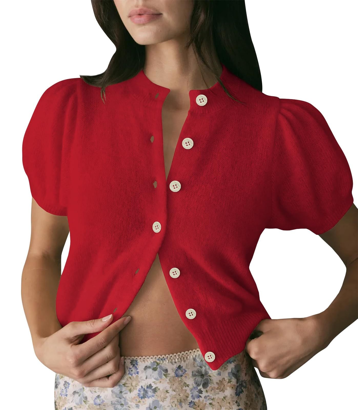 Women's Bubble Short Sleeved Cardigan Sweater