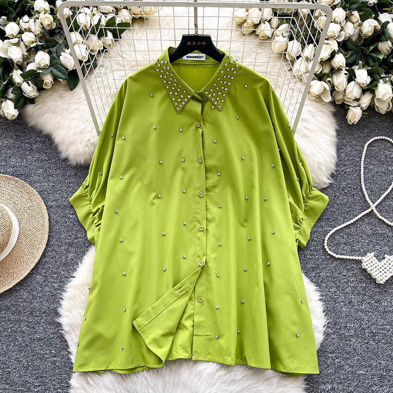 Fashionable Batwing Sleeve Loose Heavy Work Casual Shirt