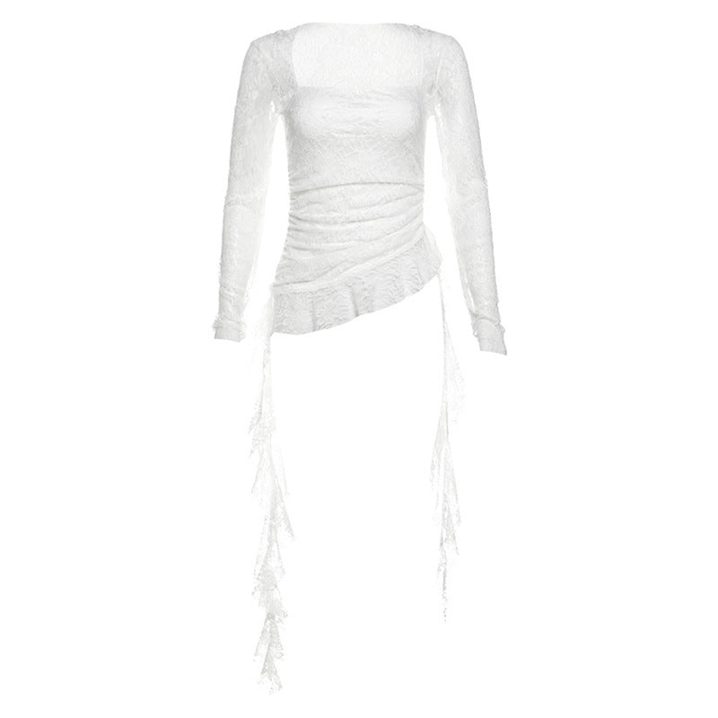 Square Collar Irregular Ribbon Slim Fit Peplum Top Women