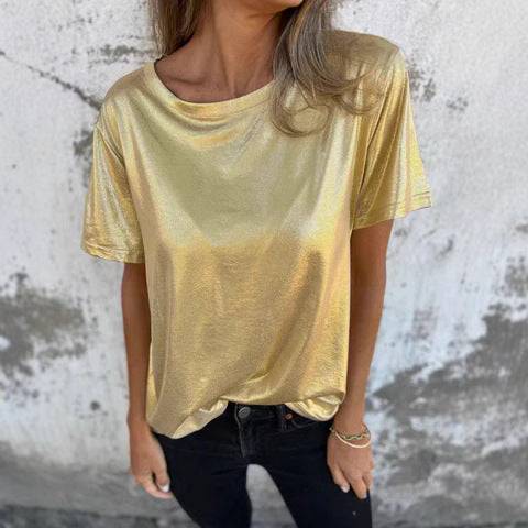 Loose Fit Round Neck Solid Color Short Sleeve