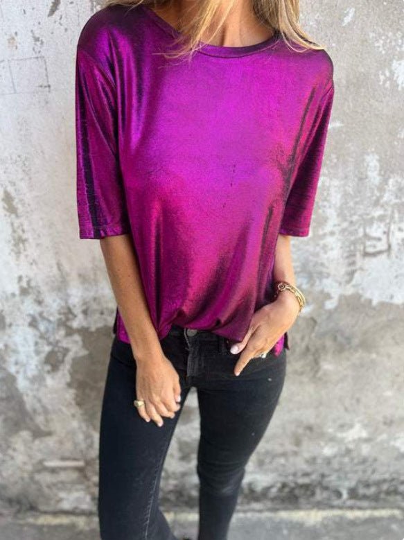 Loose Fit Round Neck Solid Color Short Sleeve