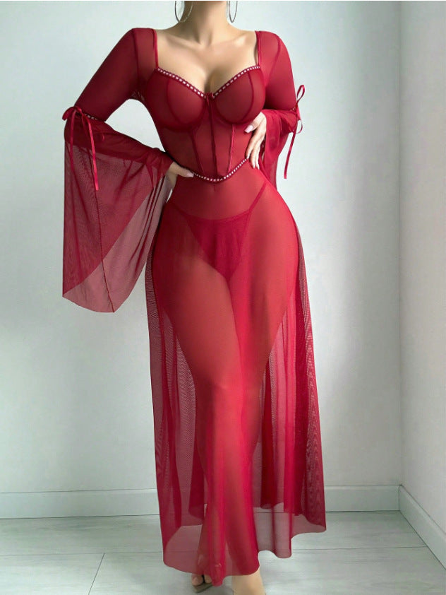 Mesh Split Dress Split Sexy Suit