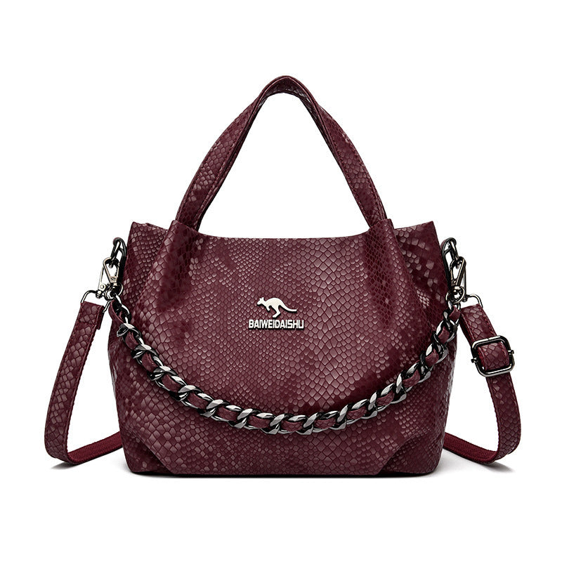 Niche Chain Versatile Genuine Leather Pleated Shoulder Bag