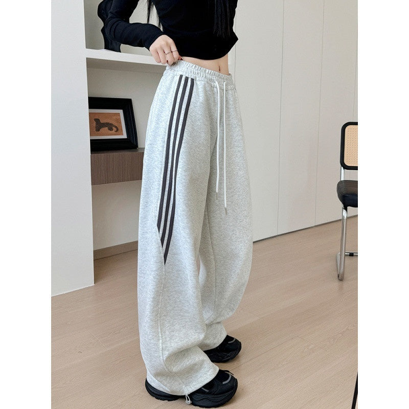 High Waist Slimming And Straight Sweatpants Casual Laid-back Style Wide Leg Pants