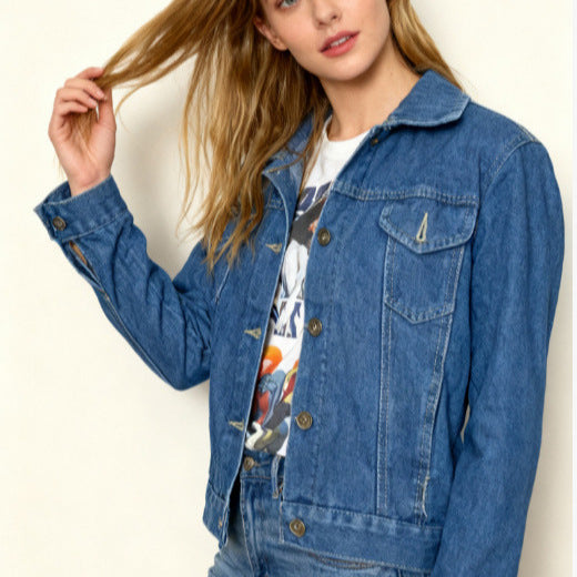 Womens Blue Slim-Fit Washed Denim Jacket