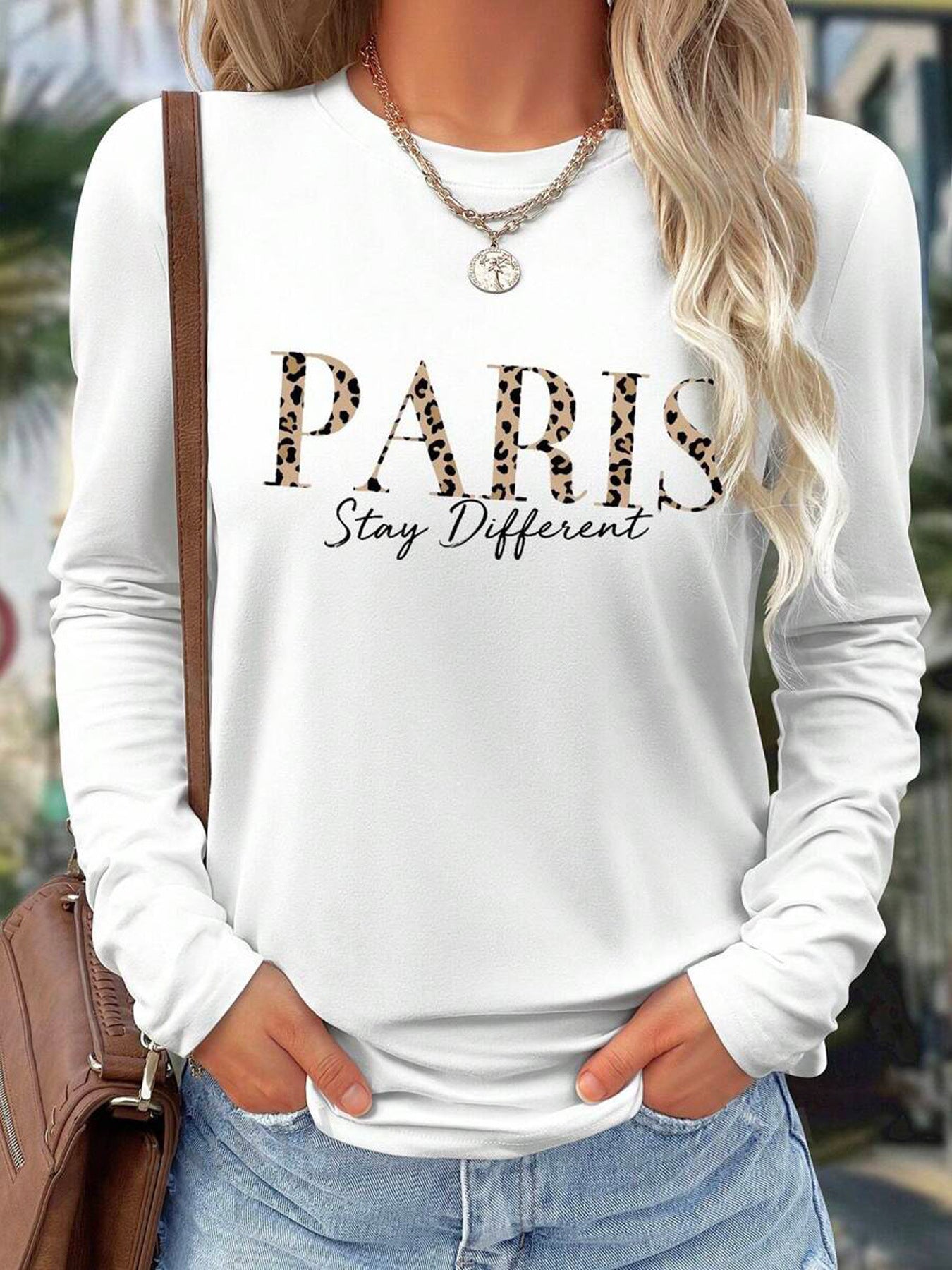 Positioning Printed Pattern Women's Long Sleeved Versatile Round Neck