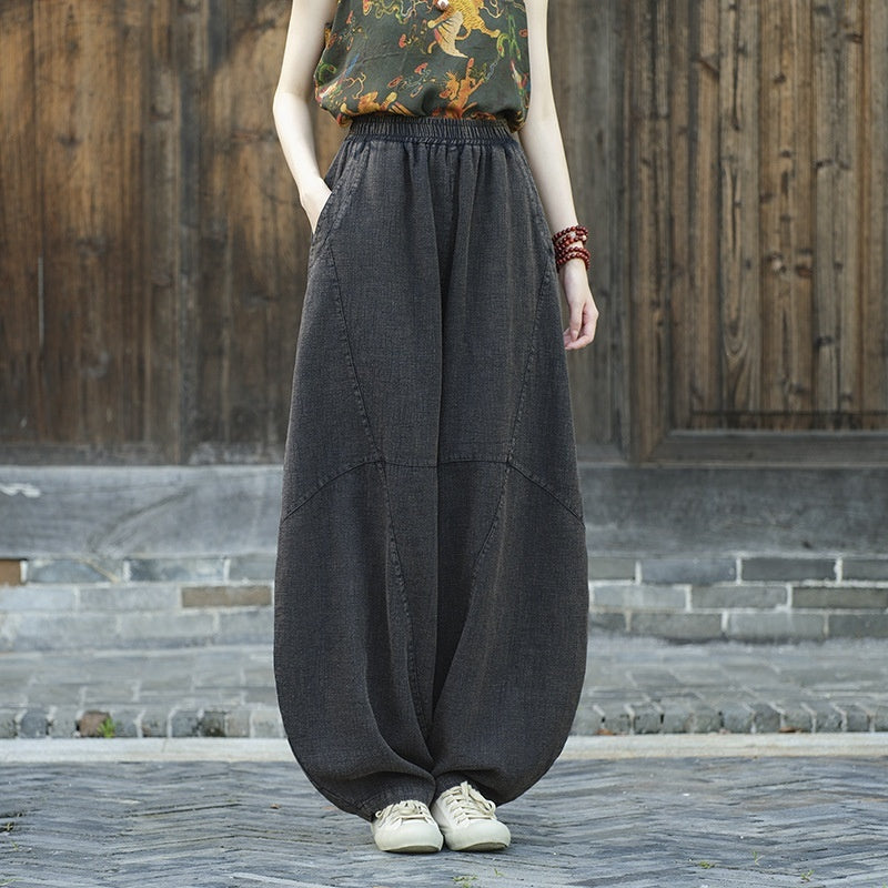 Artistic Retro Cotton And Linen Women's Distressed Loose Casual Pants